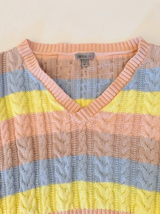 Pastel stripe cable knit vest sweater - Picture 2 of 7